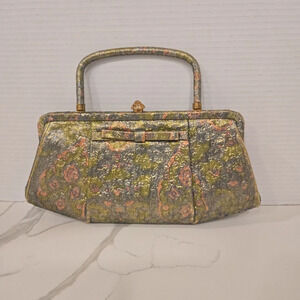 RARE Vintage Antique 1950s Rosart Tapestry Bag Pink Green Gold